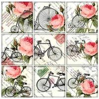 beauty vintage flowers bicycle square glass cabochon 10pcs mixed 12mm20mm25mm30mm size flat back diy jewelry findings fb0055