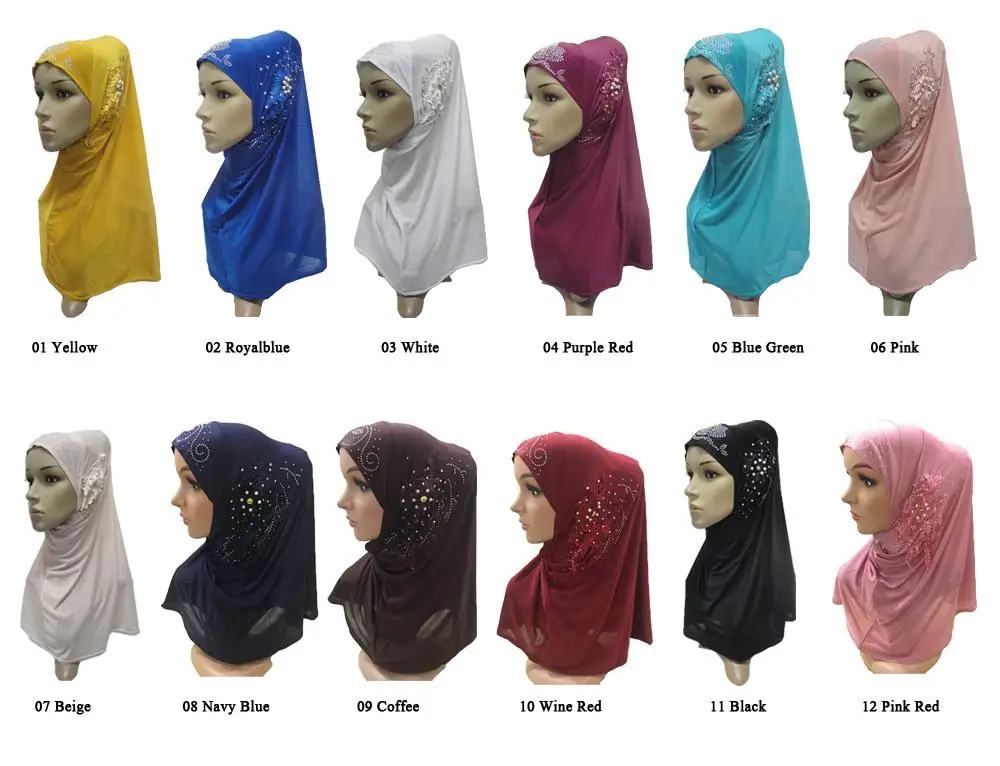 One Piece Amira Hijab Flower Head Scarf Muslim Women Beads Shawl Wrap Islamic Cover Prayer Hijabs Headscarf Arab Cap Hats | Тематическая