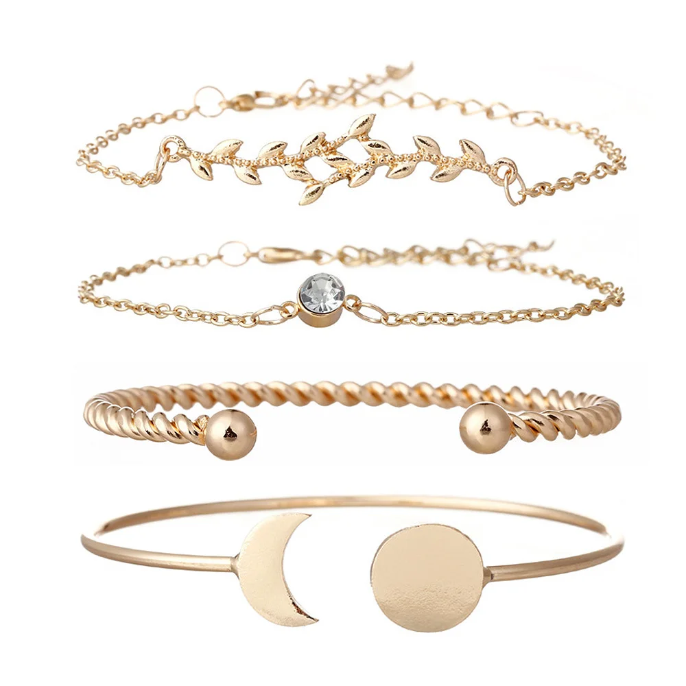 Новые стильные творческие 4 шт./компл. Регулируемый открытые цепи листья браслет