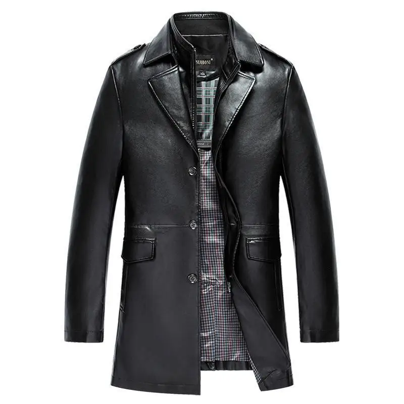 

2017new arrival casual Men's artifical leather jacket colour black male autumn long style coat plus size M L XL 2XL 3XL 4XL
