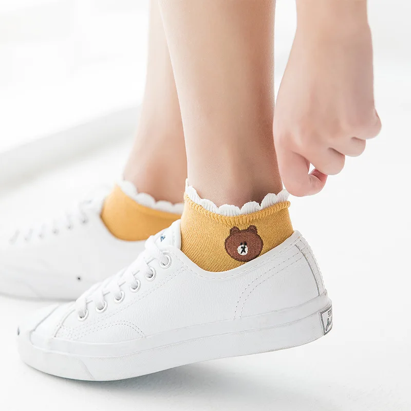 Женские короткие носки хлопок вышивка медведь шаблон ножной harajuku женские