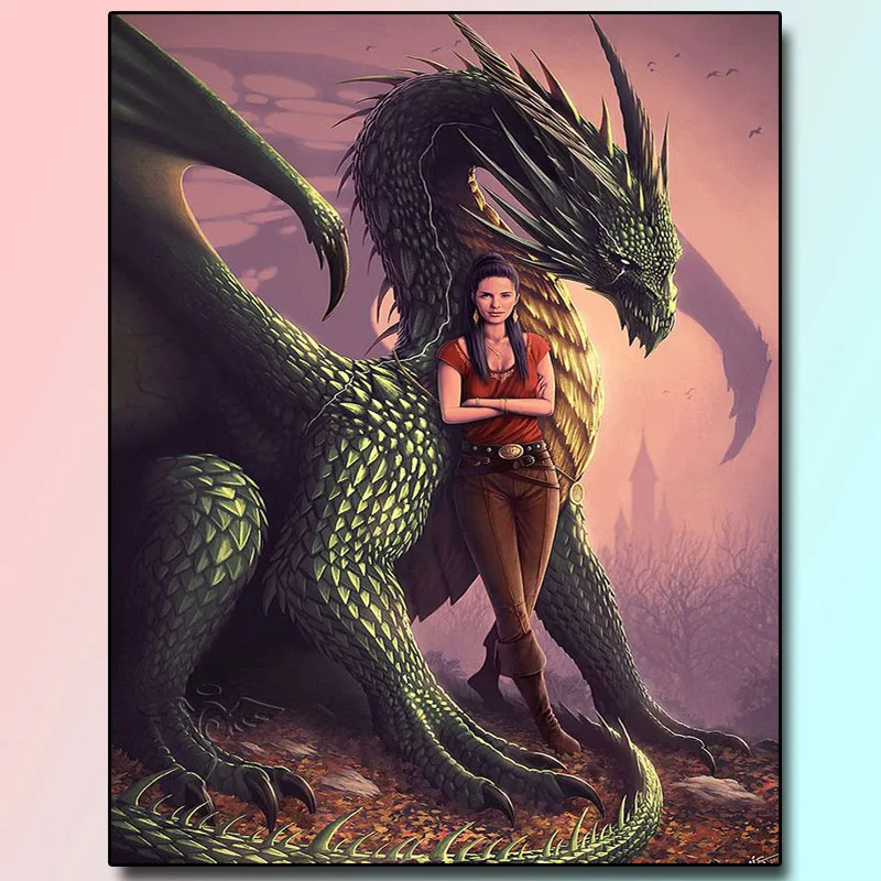 Домашний декор картина для алмазной вышивки Девушка с драконом алмазная