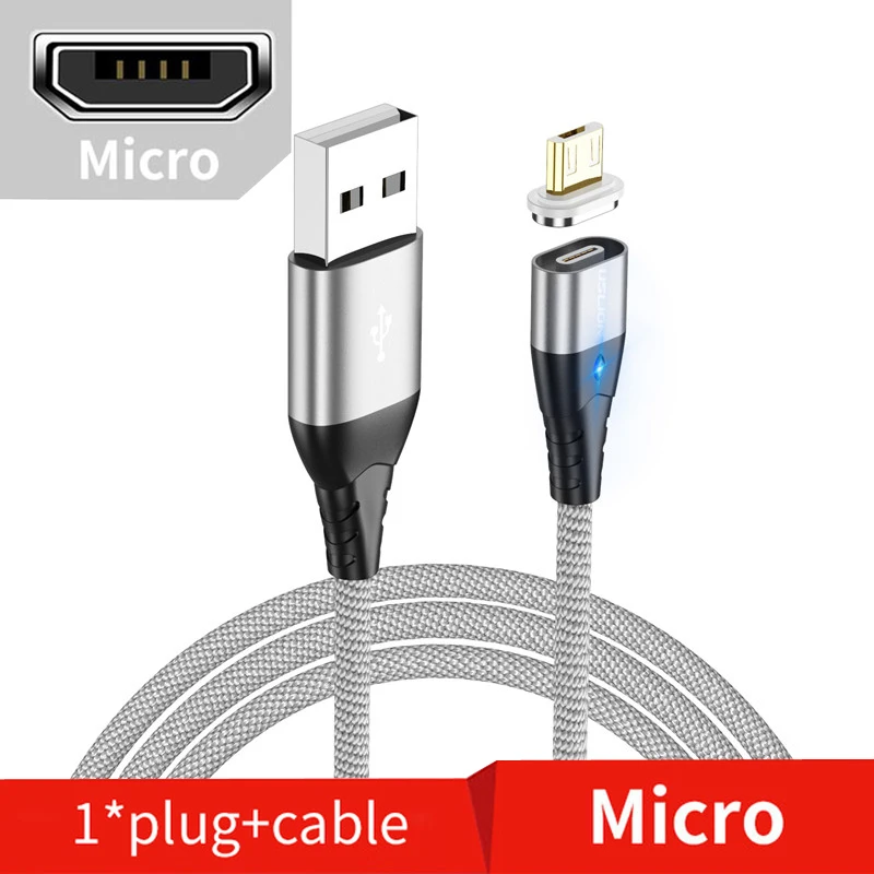 Silver Micro Магнитный кабель USLION Micro USB Type C для iPhone XS Max XR Samsung S10 3A кабель для быстрой зарядки Type-C Магнитный кабель для зарядки 1 м 2 м - Цвет: Silver Micro