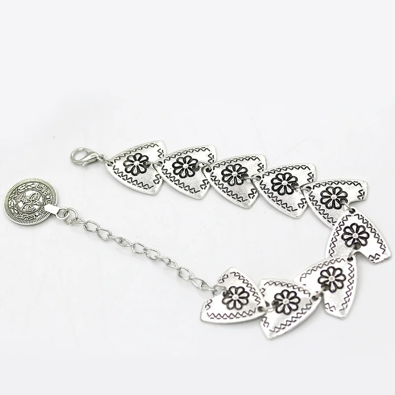 Цвет серебра талисман браслеты богемные резные цветы треугольные с монетами