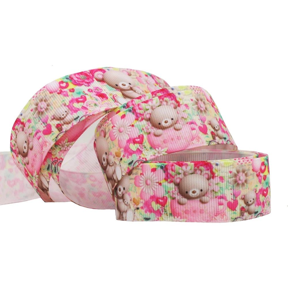 [IuBuFiGo] 10 ярдов 1 &quot25 мм маленький медведь печати Grosgrain ленты розовые DIY банты