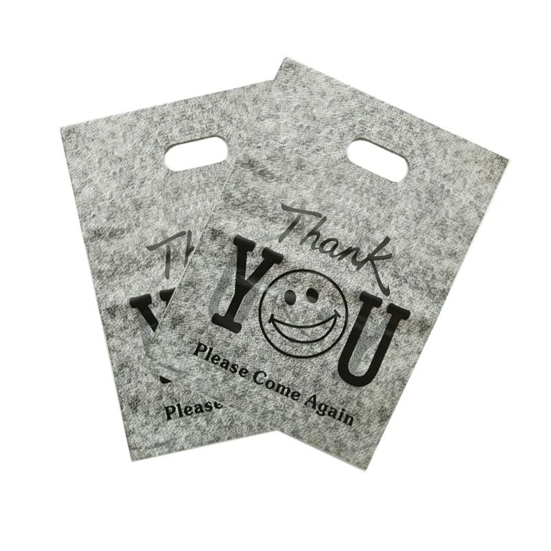 

Wholesale 100pcs/lot 25X35cm Big Plastic Shopping Bags For Boutique Packaging Gray "Thank You" Plastic Gift Bag With Handle