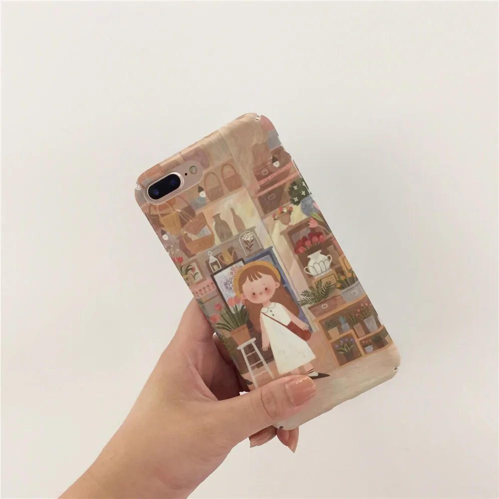 Retro Oil Painting Girl Flower Shop Phone Case For OPPO R9 R9s R11 R11s Plus R15 Pro A57 A59 A83 A77 A79 A5 Matte Hard PC Covers |