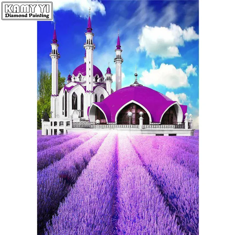 

3D Rhinestone Painting Crystal Home Decor DIY Diamond Painting Cross Stitch "Castle Lavender" Pattern Diamond Embroidery Crafts