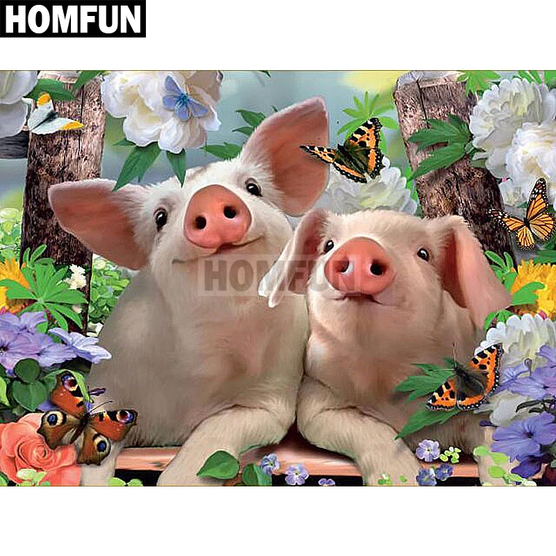 

HOMFUN Full Square/Round Drill 5D DIY Diamond Painting "Flower Pig" Embroidery Cross Stitch 5D Home Decor Gift A02235