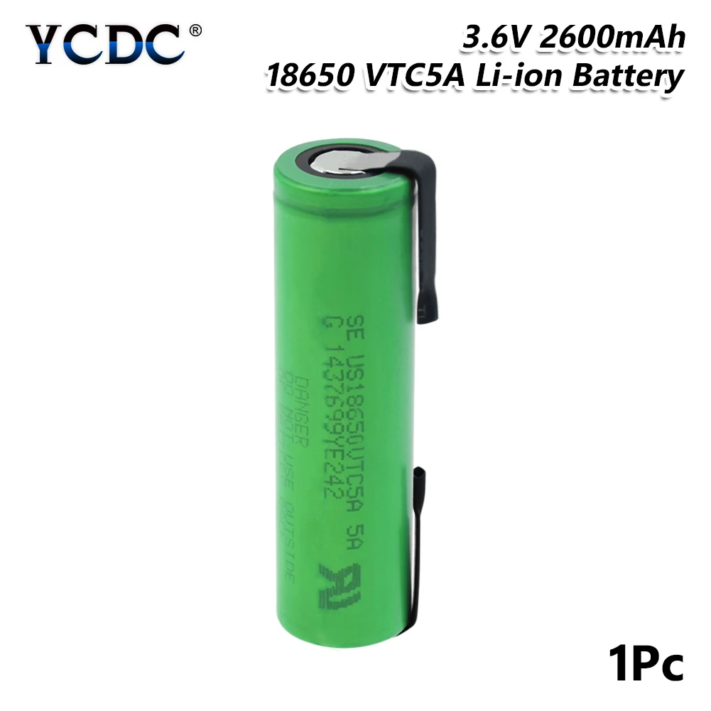 Высокая 35A натуральная US18650VTC5A 18650 батарея 2600mAh литиевая аккумуляторная батарея Сварка никелевый лист батарея для фонарика