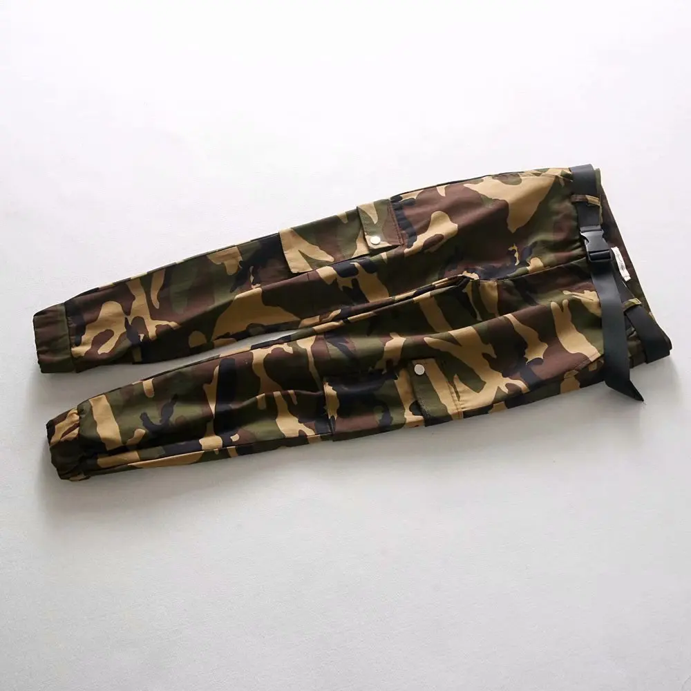 Модные камуфляжные брюки с высокой талией женские карго карманами уличные