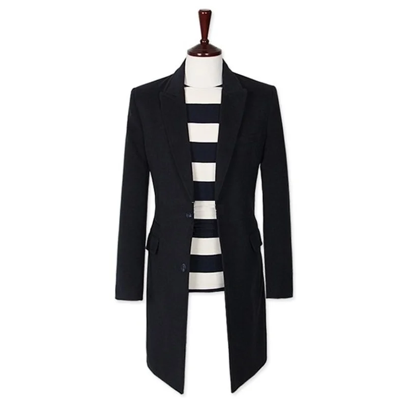 Мужское длинное шерстяное пальто Zogaa повседневное приталенное однобортное Осень