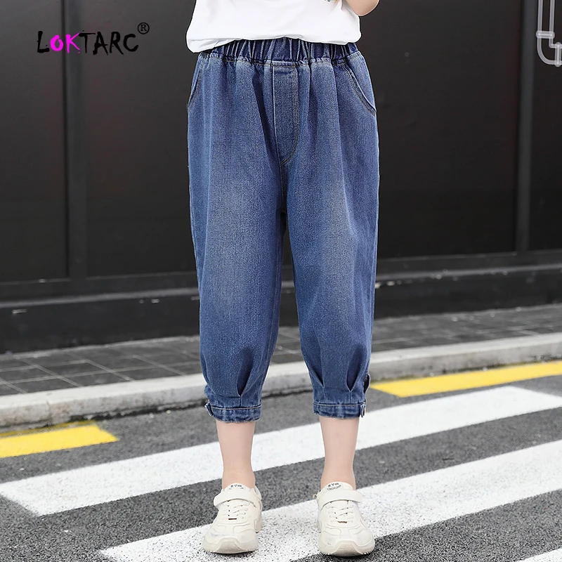 LOKTARC/штаны для маленьких девочек укороченные брюки с эластичной резинкой на