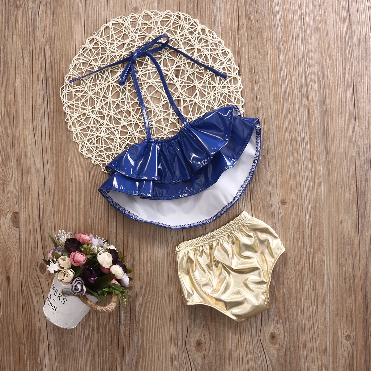 Купальник Бикини для новорожденных и детей постарше с синими гофрированными