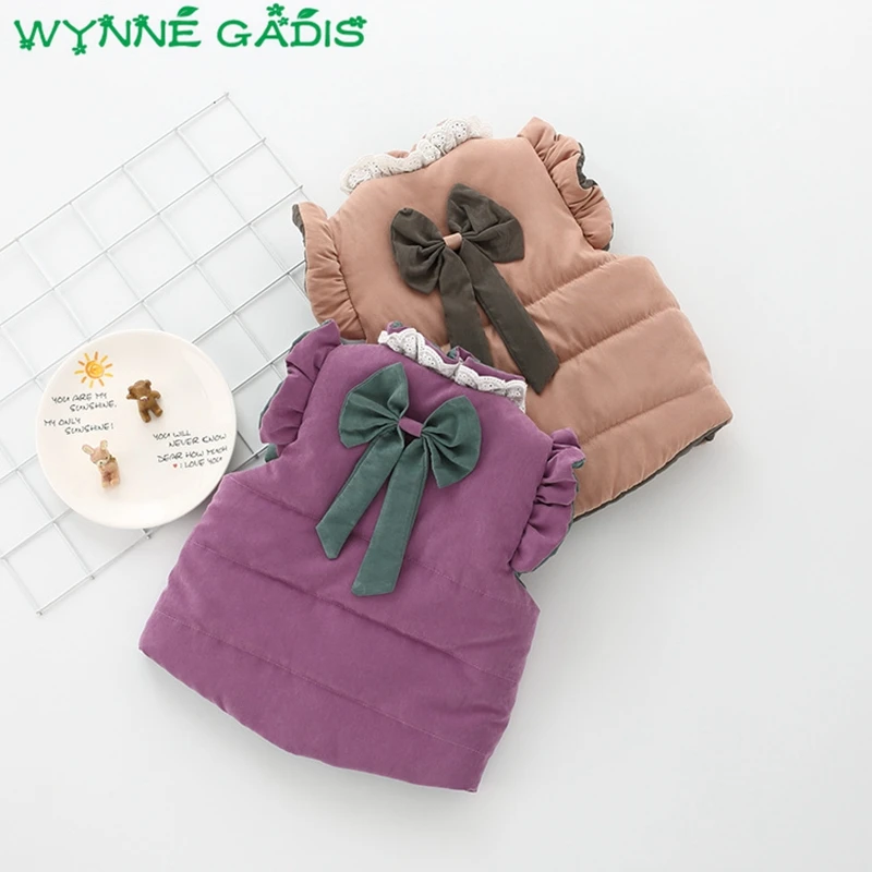WYNNE GADIS/осенний однотонный хлопковый жилет принцессы без рукавов с бантом для маленьких девочек; детская верхняя одежда; casaco roupas de bebe