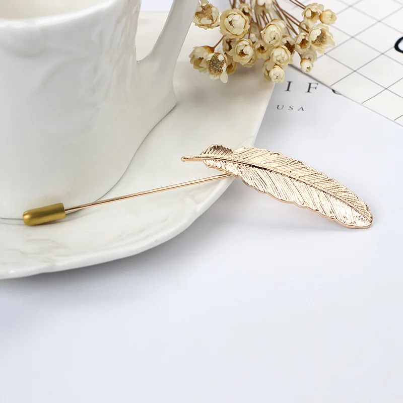 Новинка 2017 винтажное перо золотистого цвета нагрудный штырь для мужчин костюм