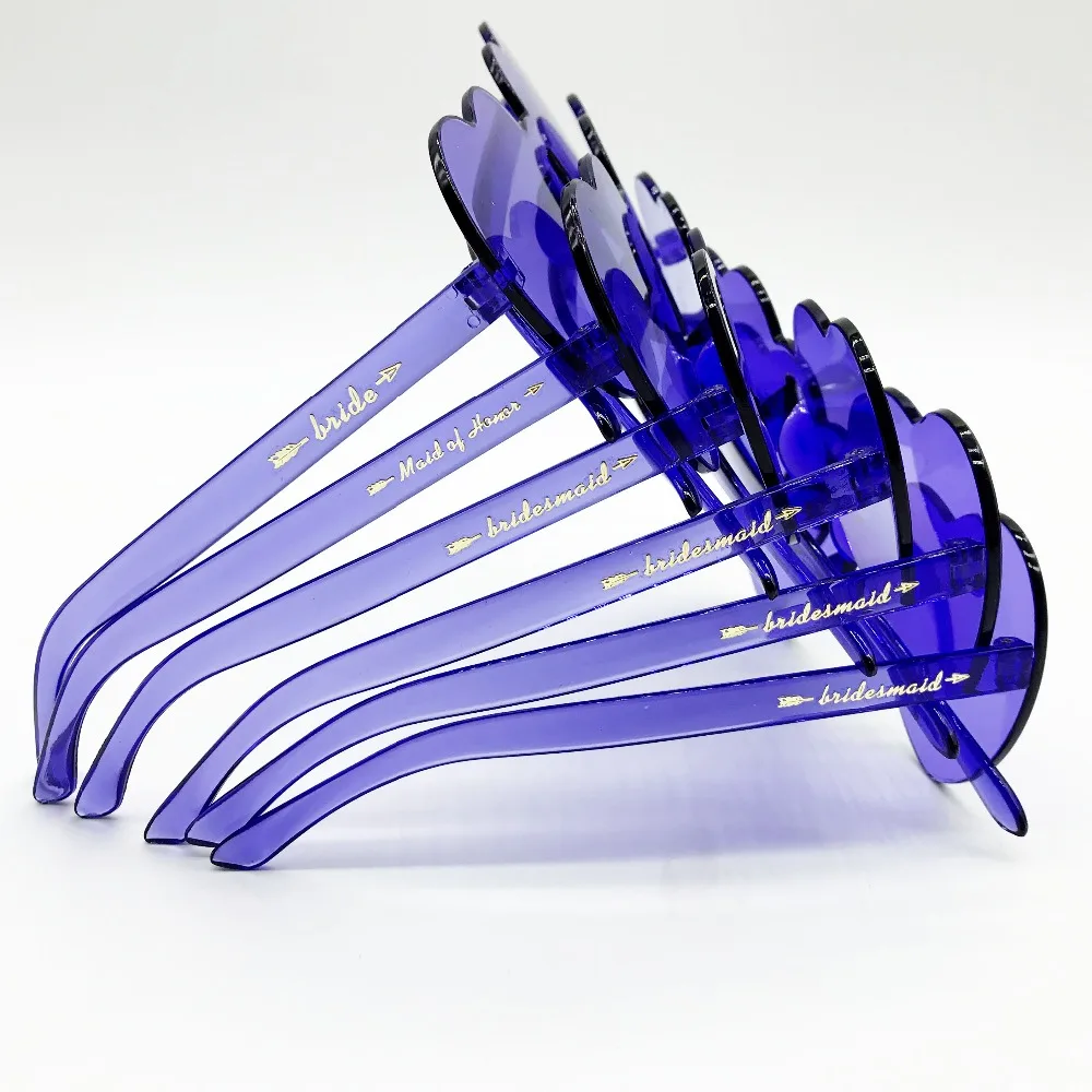 

6 пар/лот, вечерние прозрачные женские солнцезащитные очки без оправы в форме сердца, для подружки невесты