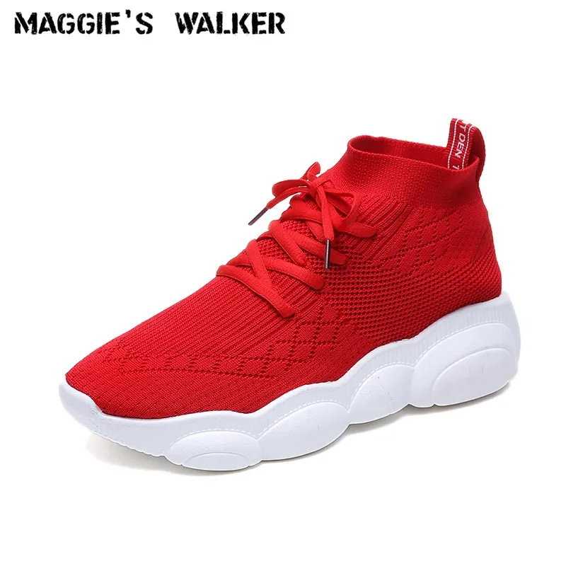 Maggie's Walker Women Mesh Casual Shoes Fashion Elastic Platform Canvas Knitted Breathable Plus Size 35~39 | Обувь