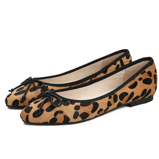 Leopard Китайские балетки с леопардовым принтом; большие размеры; шикарные винтажные складные балетки с острым носком и бантом; коллекция года; Дизайнерская обувь; женские Балетки без застежки - Цвет: Leopard