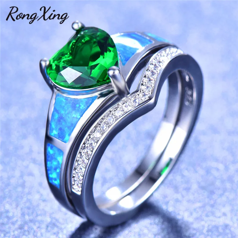 Комплект женских колец RongXing с фиолетовым/синим/красным/зеленым сердцем из
