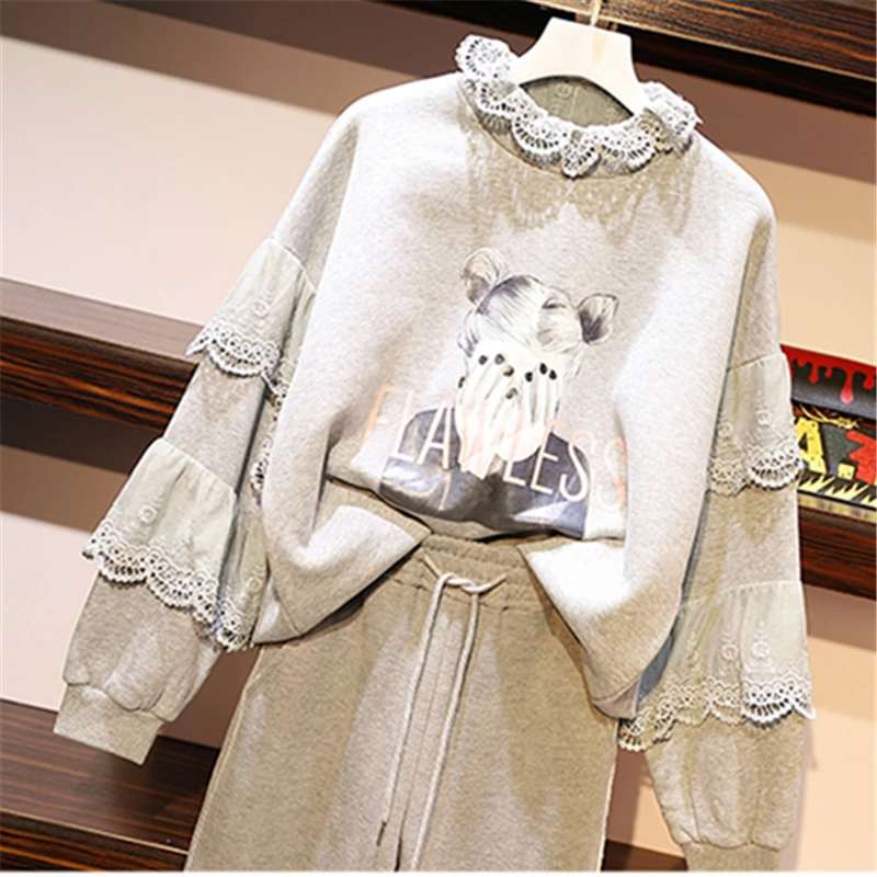 Женский костюм большого размера весна 2019 новые модные комплекты с высоким