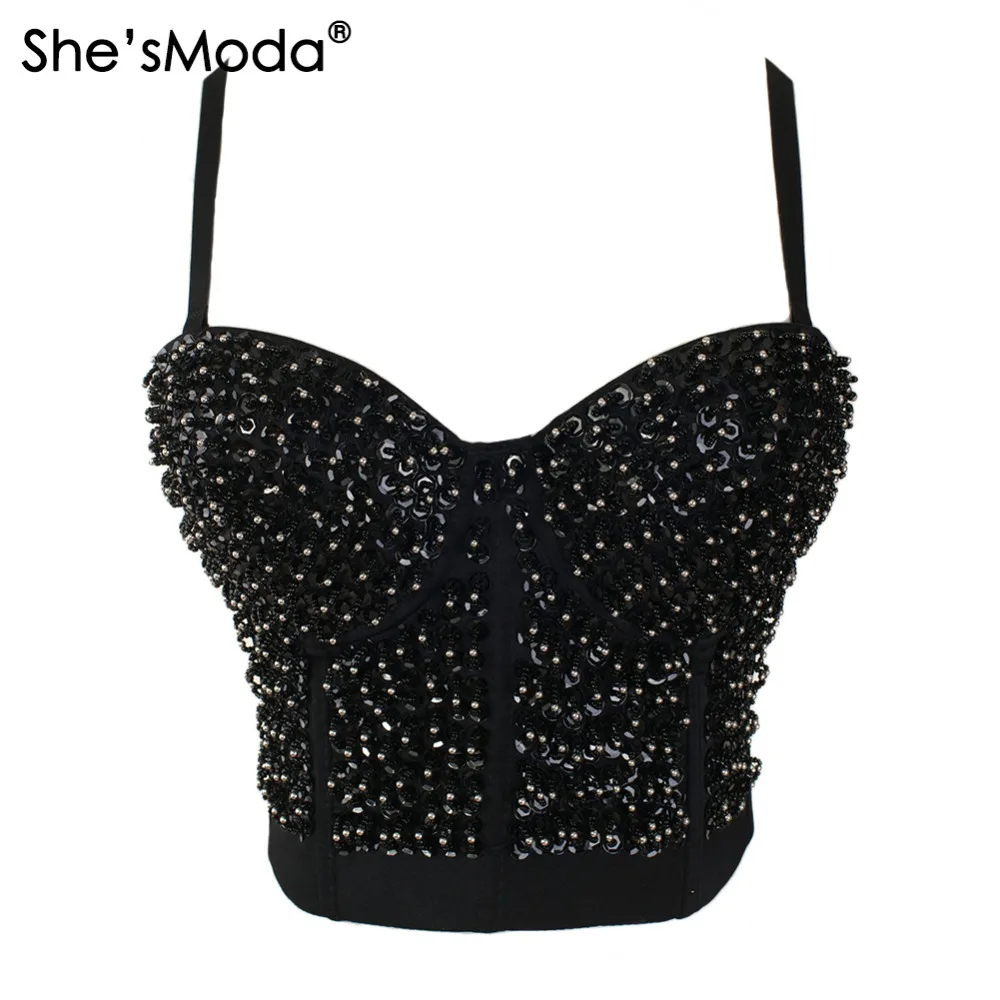Женское Бюстье с блестками She'sModa Gaga бюстье жемчужинами и эффектом пуш ап