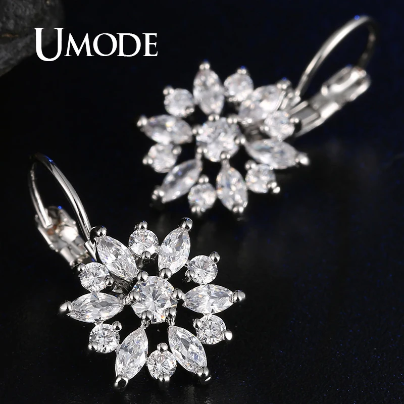 Модные висячие серьги UMODE в форме цветка золотые красочные подвески с фианитами