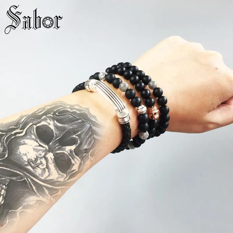 Мужской плетеный кожаный браслет на весну Новинка серебристый цвет модные