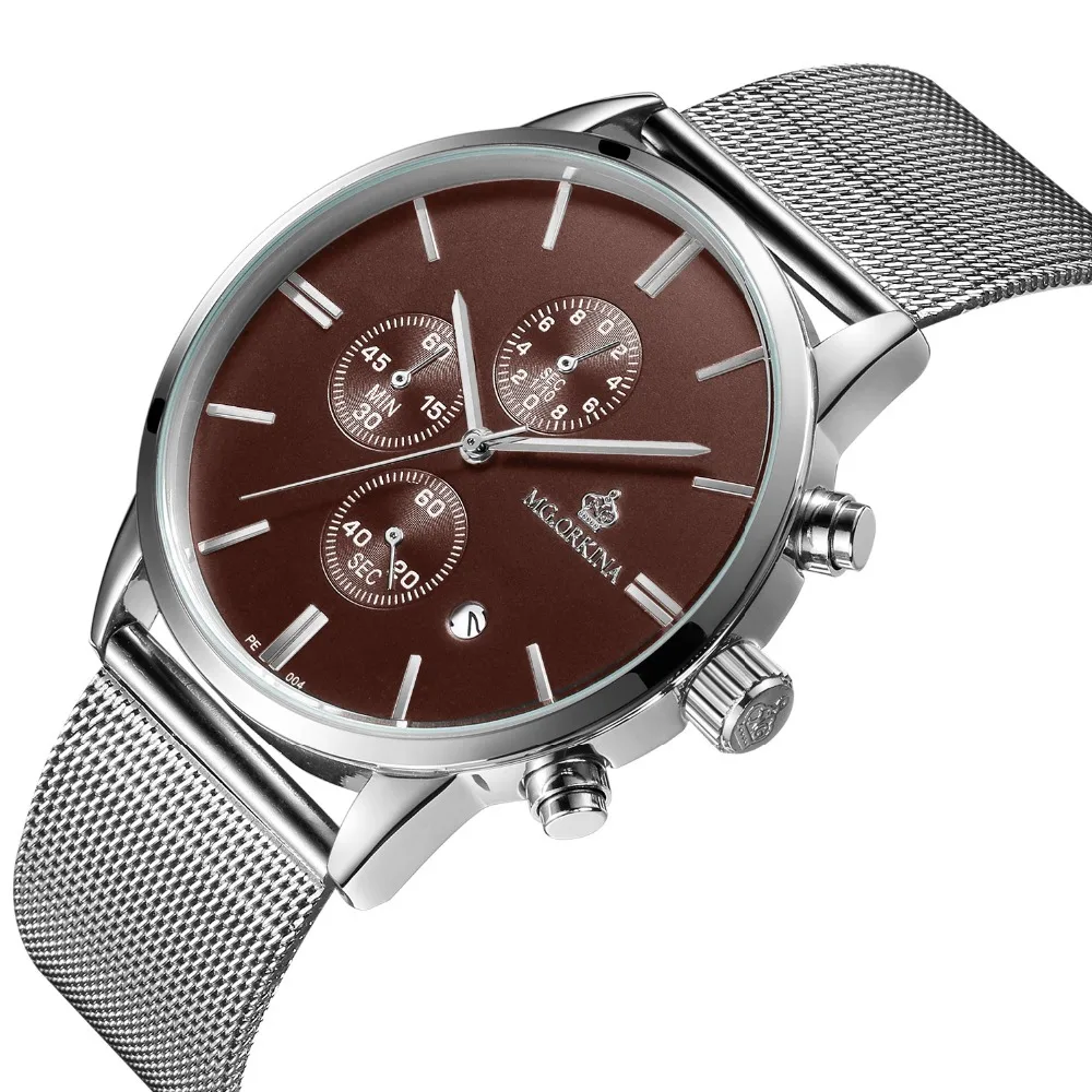 Ультратонкие мужские часы из нержавеющей стали 11 мм сетчатый ремешок кварцевые