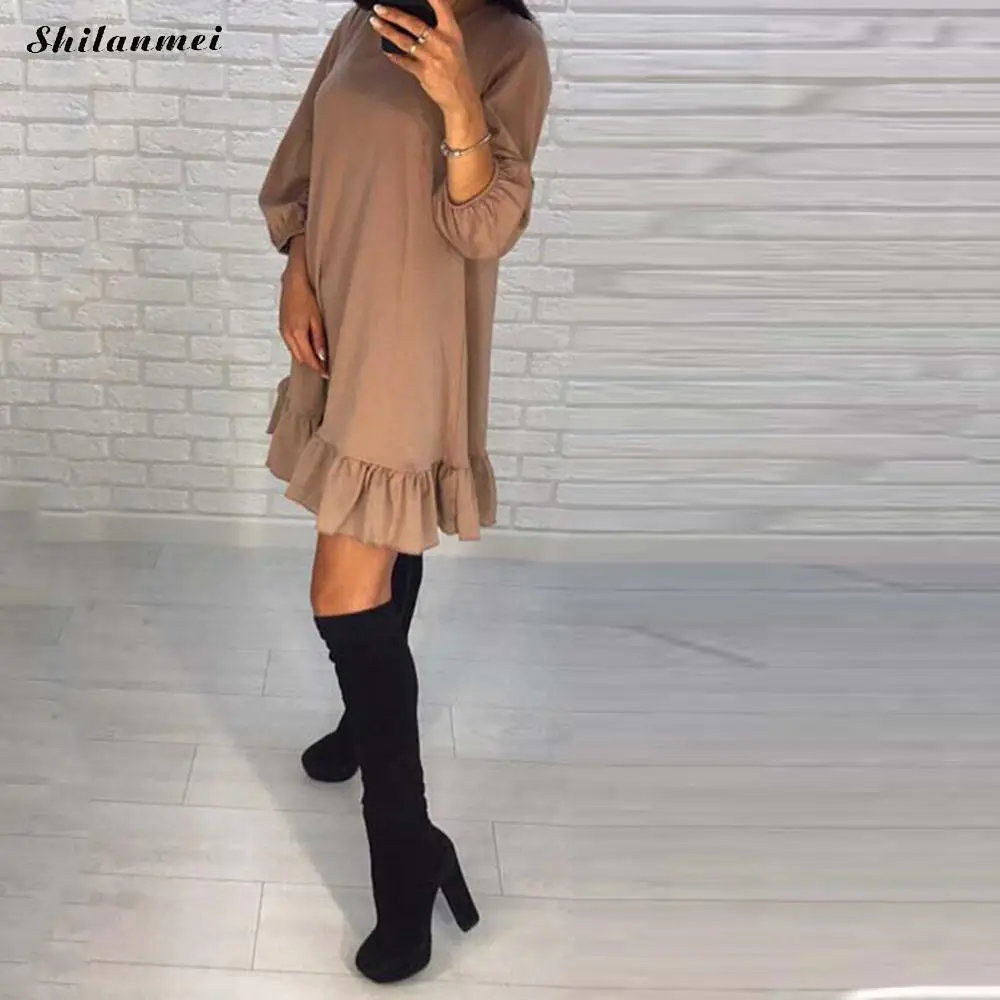Летнее платье женские платья с оборками три четверти рукав повседневные свободные модные мини женские платья пэчворк сексуальный халат Femme