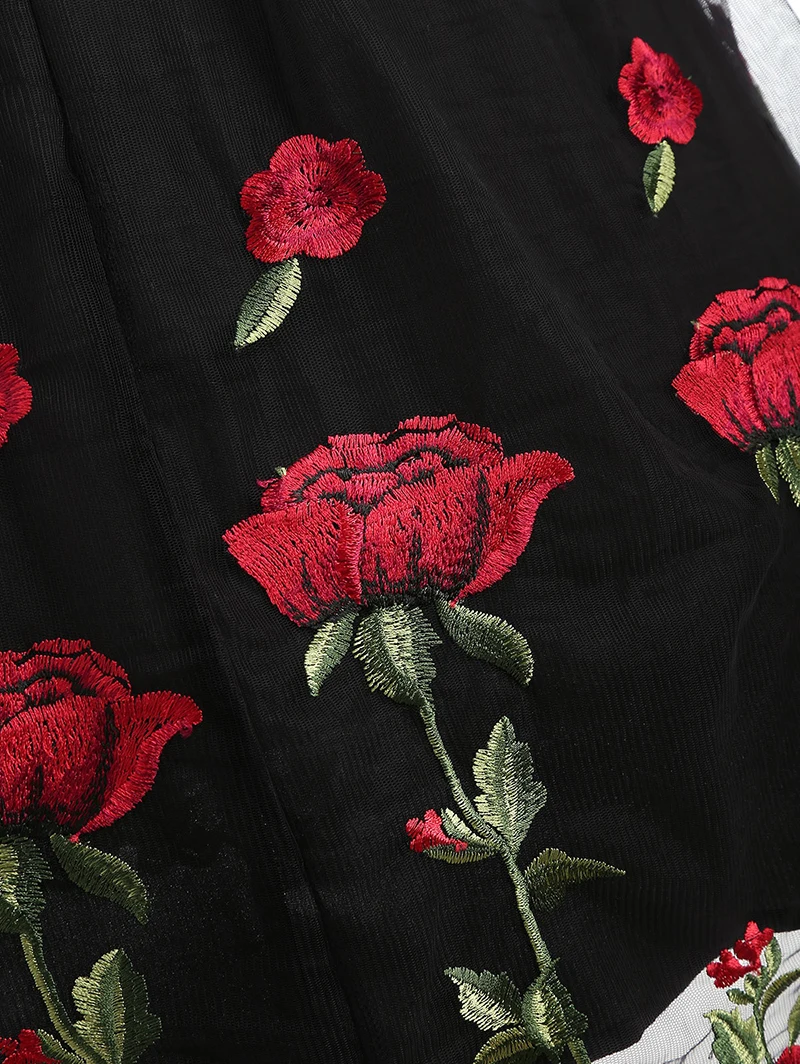 PlusMiss плюс размеры 5XL Винтаж шифон сетки с открытыми плечами цветочный платье вышивкой Большой для женщин трапециевидной формы