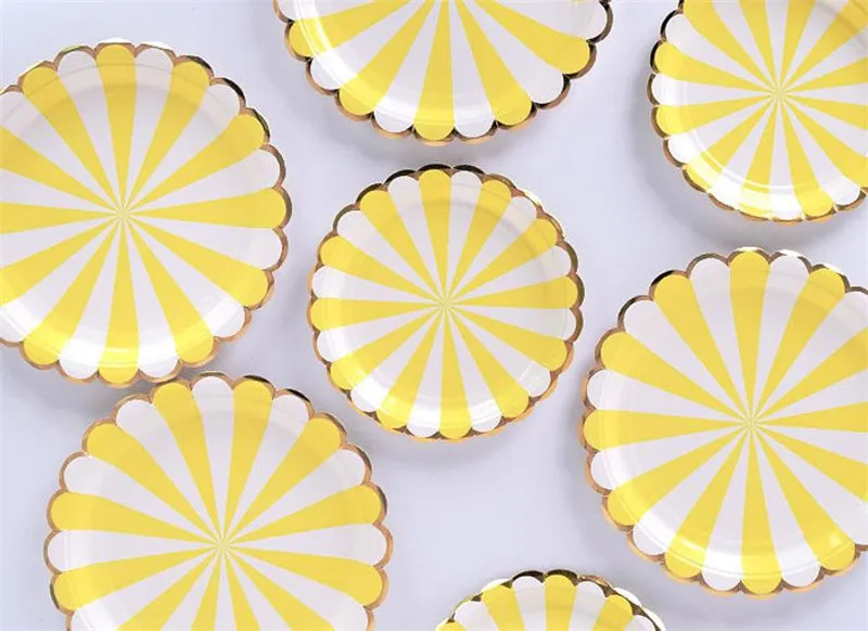8pcs Yellow with Gold Party Plates Tableware 7&quot 9&quot Paper Wedding Birthday Baby Shower Dessert Table Supplies | Дом и сад
