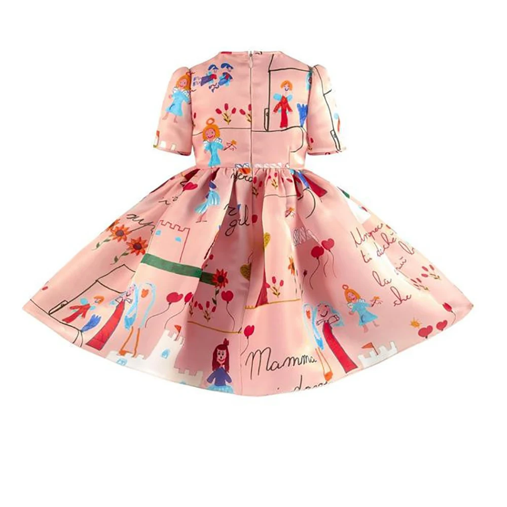 New Baby Girls Dress Designs Girl Autumn Cartoon Jacquard Princess Graffiti Comics Children Party Clothes | Детская одежда и обувь