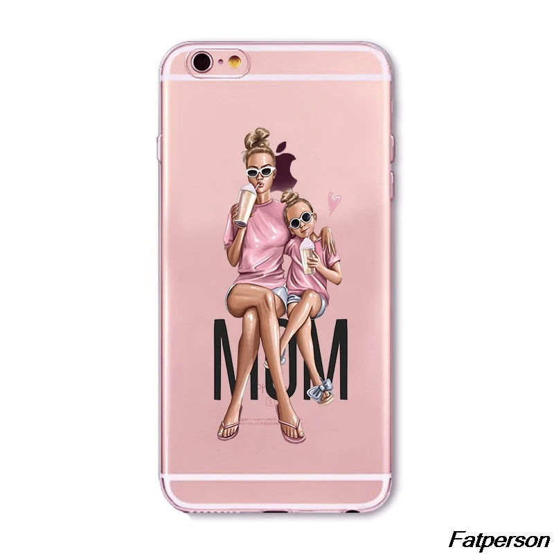 Модные черные коричневые волосы для маленьких мам и девочек королева iPhone 8 7 6 6s plus