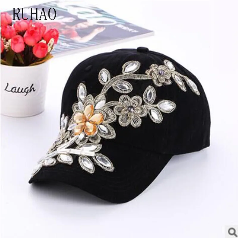 RUHAO Ретро бейсболка с цветами регулируемые Snapback шапки для женщин женская шапка
