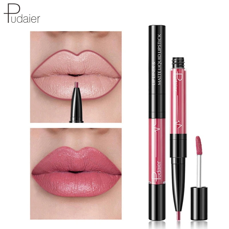 Pudaier Nude Make Up Double Head Velvet Matte Liquid Lipstick Lips Liner Gloss Long Lasting Professional Makeup Maquiagem |