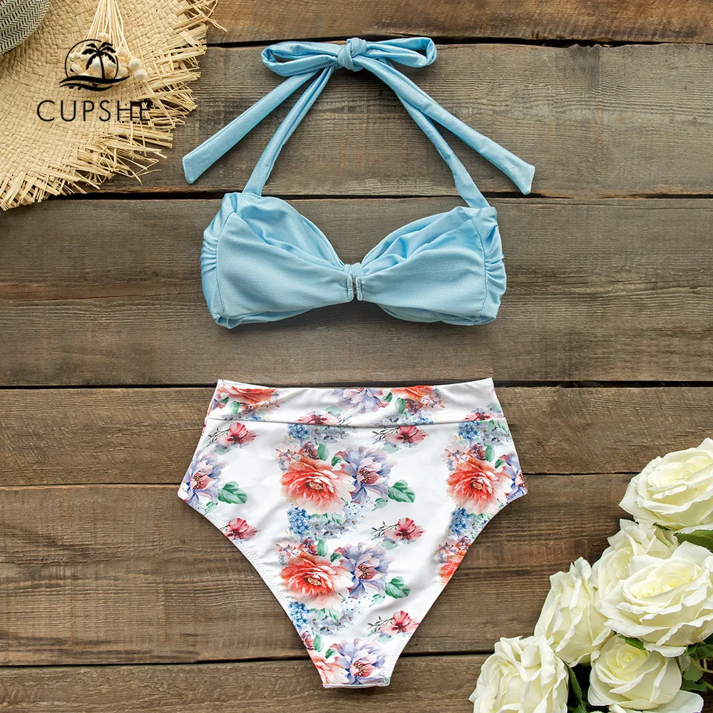 CUPSHE детский купальник бикини с высокой талией и цветочным принтом пуш ап из двух