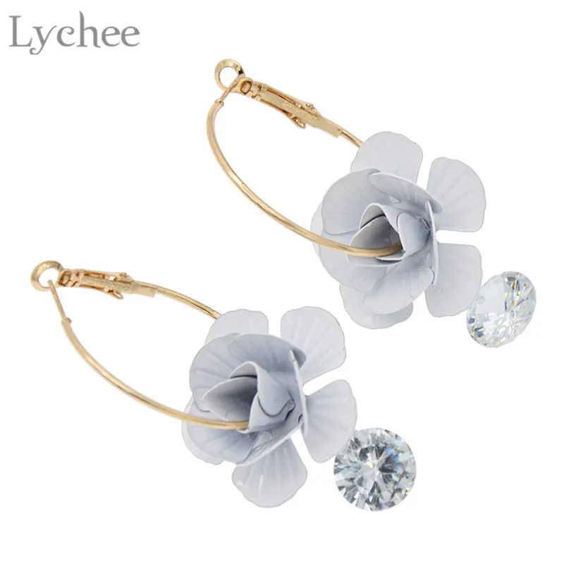 Lychee 3D цветочный кулон стразы серьги золотой цвет металлический кристалл для