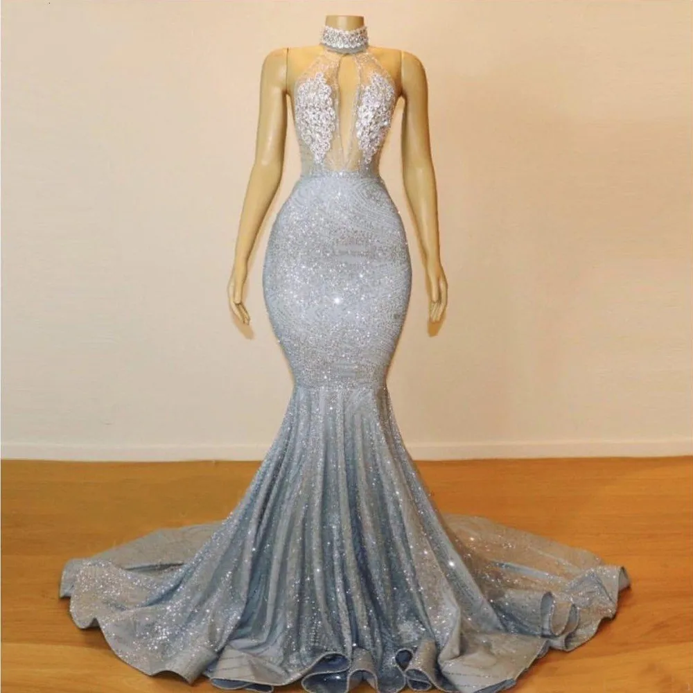Robe De Soiree роскошное платье-Русалка с высоким горлом африканские Серебряные платья