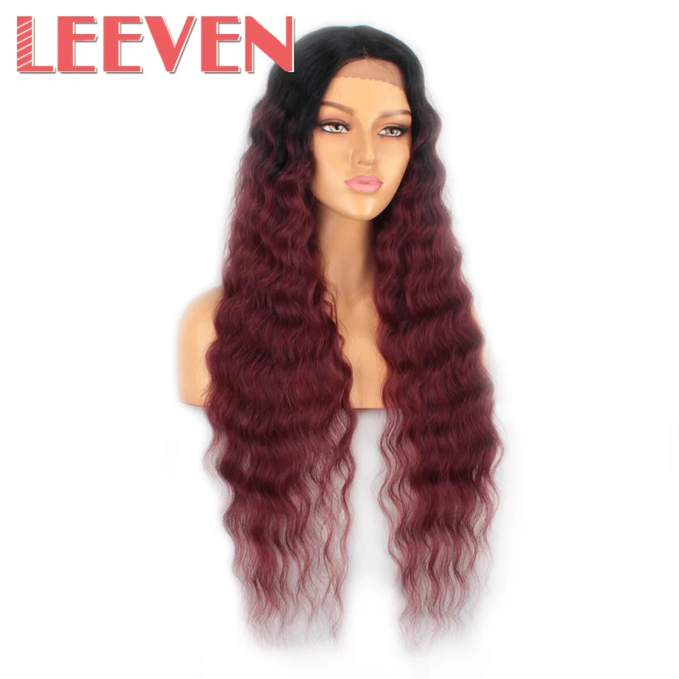 Leeven 30inch Loose Wave Synthetic Lace Front Wig For Woman Wigs Middle Part Lace Front Wig Long Wigs