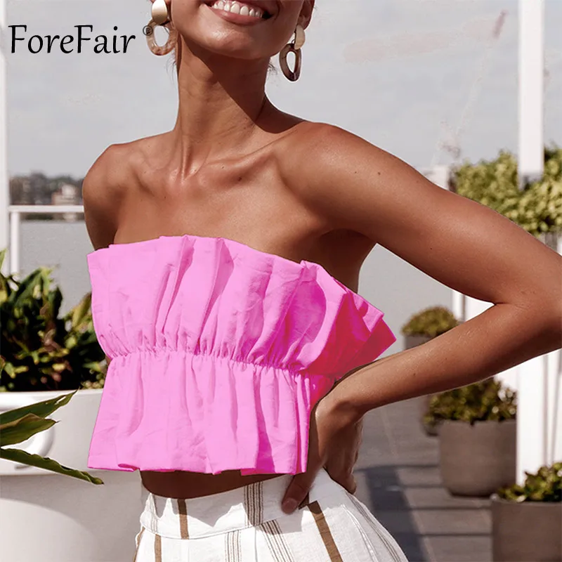 Женский укороченный топ с открытыми плечами Forefair однотонный открытой спиной и