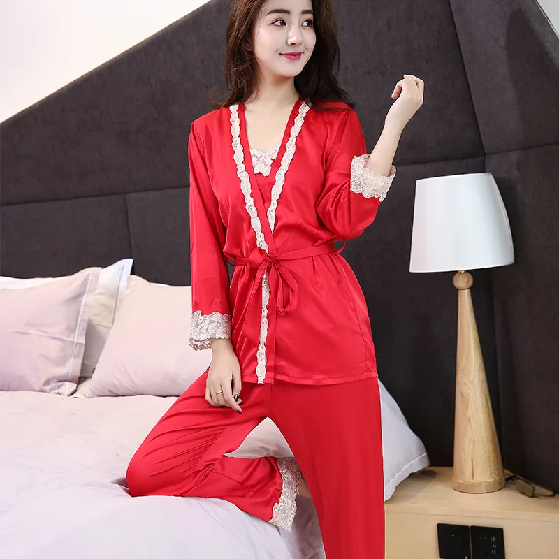 Женская пижама весна-осень 2019 женская шелковые пижамы для женщин женские