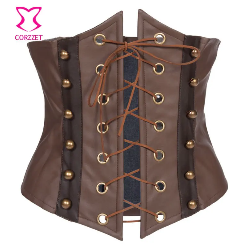 Корсет из коричневой кожи корсет под бюстом готический Spartilho латексный с талией