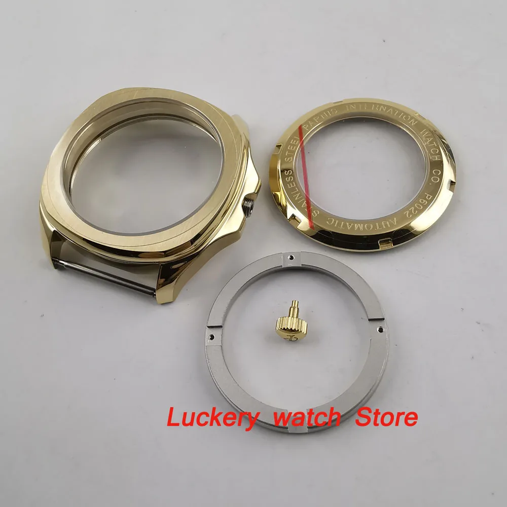 

Parnis 40mm gold plated 316L watch case Sapphire crystal Suitable for ETA 2836 miyota 8215 movement-BK29