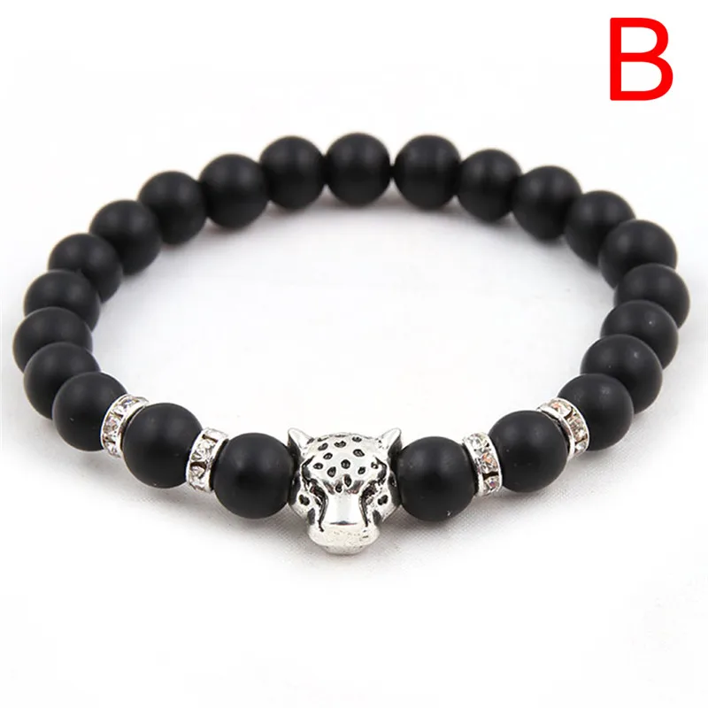 Леопардовая голова камень лавы Оникс браслет из бисера Будда очарование