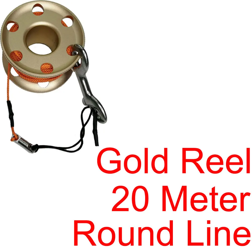 Gold 20M Round Line Подводная катушка для дайвинга катушка с нержавеющая сталь защелкивающийся зажим болта SMB безопасная колбаса пальчиковая катушка для подводного ныряльщика подводного плавания - Цвет: Gold 20M Round Line