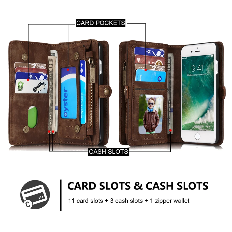 Роскошный многофункциональный чехол для iphone 7 из натуральной кожи адсорбционный