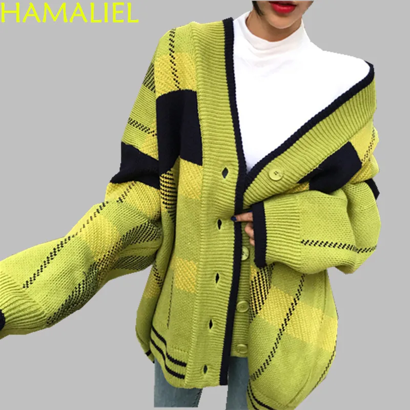 Женский свободный кардиган HAMALIEL трикотажный однобортный свитер в клетку с