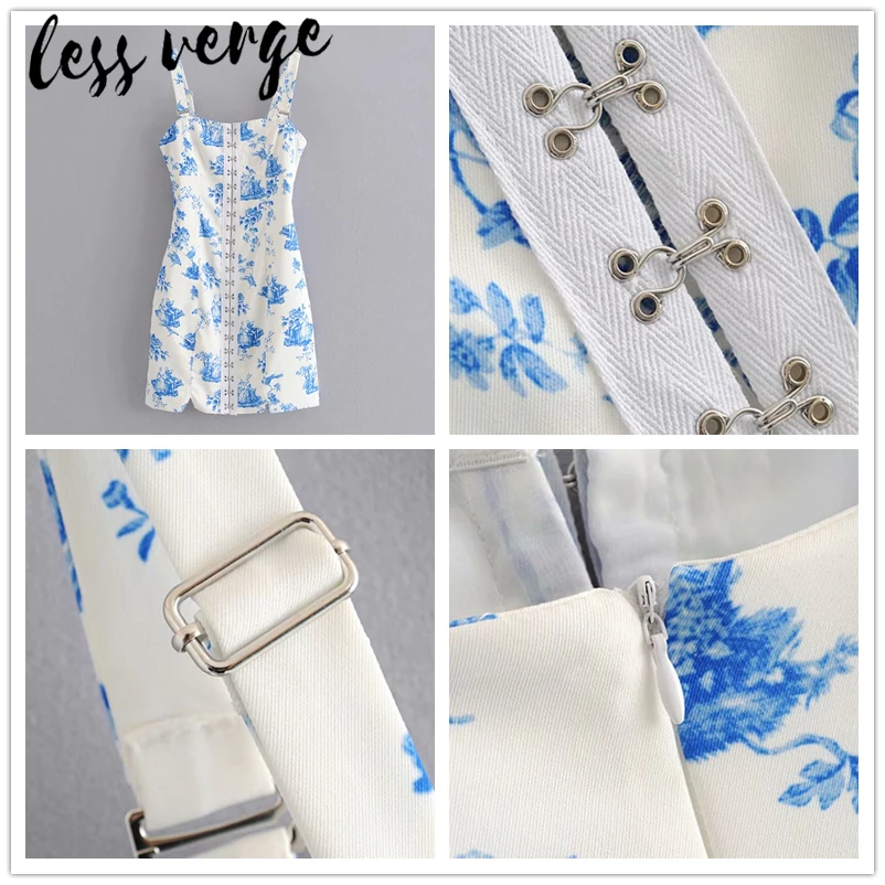 Lessverge бело-голубое китайское платье с цветочным принтом сексуальное мини-платье