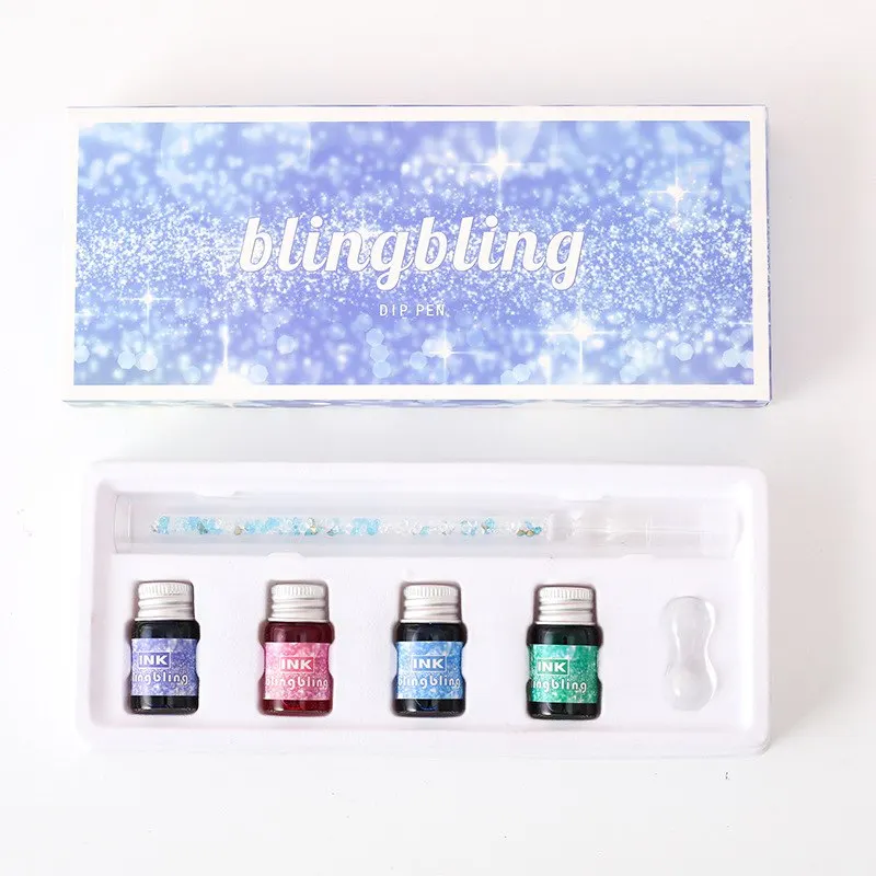 Color 4 as photo Blingbling Алмазная Стеклянная Ручка Dip авторучка для подписи блестящая чернильная Хрустальная авторучка школьный день рождения свадьба подарок канцелярские принадлежности - Цвет: Color 4 as photo